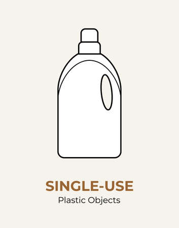 Single-use plastic household chemistry bottle. Vector illustration of recycling plastic bottle. Household plastic houseware. Flat logo for ecological poster, postcard, pollution environment concept.のイラスト素材