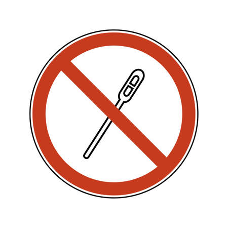 Prohibition sign with stirrer. Single-use plastic cutlery. Ban vector illustration of plastic stirrer flat logo for ecological poster, pollution environment concept.のイラスト素材