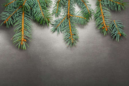 2020 Happy New Year, Merry Christmas decorations flatlay. Green fresh spruce branches top view....
