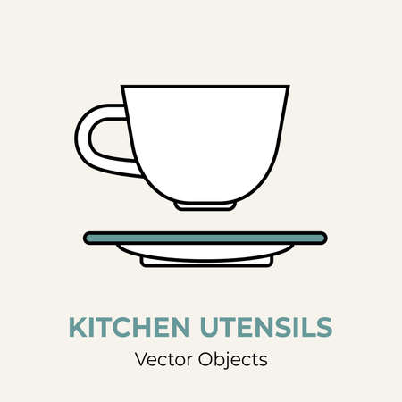 Tea cup saucer simple form vector illustration. Vector line illustration isolated logo icon cafe menu banner flayer. Dishware logo coffee shop. Silhouette cup demitasse coffee mug isolated backgroundのイラスト素材