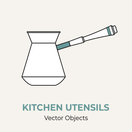 Cezve turkish coffee pot simple form vector illustration. Line illustration isolated logo icon cafe menu banner flayer. Cezve logo coffee shop. Silhouette copper turkish coffee pot isolated backgroundのイラスト素材