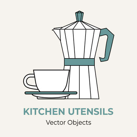 Moka pot coffeemaker cup simple form vector illustration. Line illustration isolated icon cafe menu banner flayer. White coffee pot coffee shop. Stove-top moka pot demitasse isolated backgroundのイラスト素材
