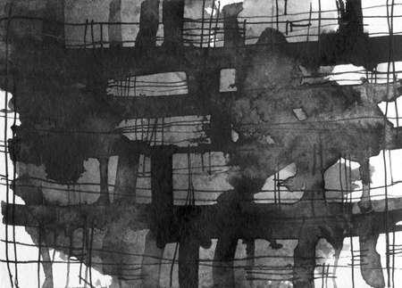 Abstract ink spots hand drawn illustration. Minimalistic hand drawn black and white painting. Watercolor illustration texture for card, background, poster, banner. Hand drawn watercolor spots, drops.の写真素材