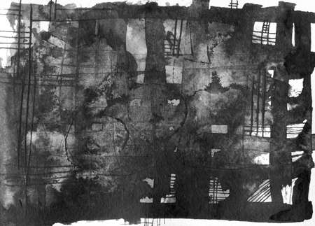 Abstract ink spots hand drawn illustration. Minimalistic hand drawn black and white painting. Watercolor illustration texture for card, background, poster, banner. Hand drawn watercolor spots, drops.の写真素材