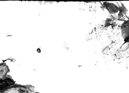 Abstract ink spots hand drawn illustration. Minimalistic hand drawn black and white painting. Watercolor illustration texture for card, background, poster, banner. Hand drawn watercolor spots, drops.の写真素材