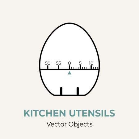 kitchen timer egg vector illustration. Vector line illustration isolated. Kitchen timer egg logo icon cafe menu banner flayer. White logo silhouette retro old plastic kitchen timer isolate backgroundのイラスト素材