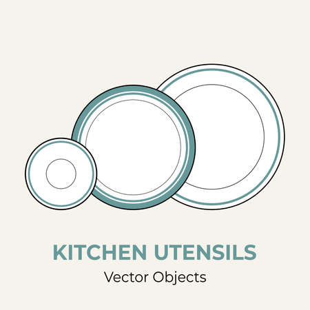 Plates saucer set simple form vector illustration. Vector line illustration isolated plate logo icon cafe menu banner flayer. Dishware logo coffee shop. Silhouette big small plates isolated backgroundのイラスト素材