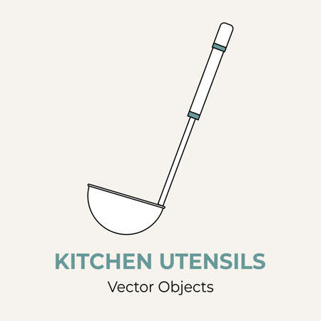 Ladle soup simple form vector illustration. Vector line illustration isolated ladle logo icon cafe menu banner flayer. Kitchen utensil kitchenware logo. Silhouette cookware ladle isolated backgroundのイラスト素材