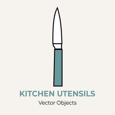 Kitchen knife vector isolated illustration. Vector line illustration logo icon menu banner flayer. Kitchen cutlery simple logo restaurant. Silhouette professional vegetable knife isolated backgroundのイラスト素材