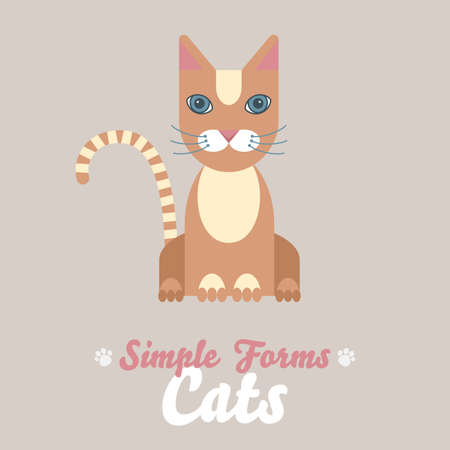 Flat red cat isolated vector. Cartoon illustration domestic tabby cat logo icon. Art symbol constructor fun adorable pet. Sign flat style portrait silhouette modern abstract friendly brown cute catのイラスト素材