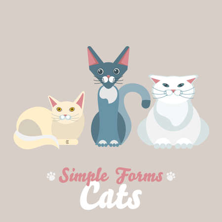 Flat cats isolated vector set. Cartoon illustration domestic cats logo icons. Art symbol constructor fun adorable pets. Sign flat style portrait silhouette modern different abstract friendly cute catのイラスト素材