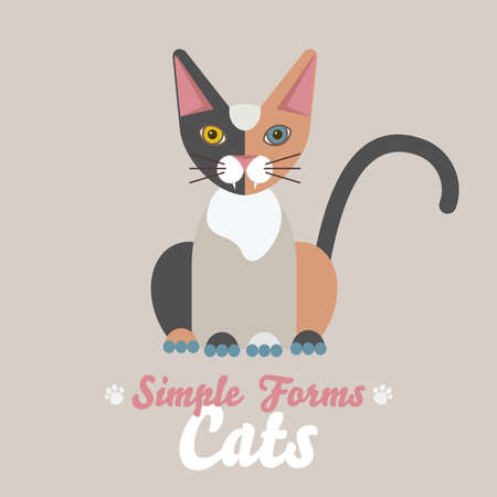 Flat red black chimera cat isolated vector. Cartoon illustration domestic brown cat logo icon. Art symbol fun adorable pet. Sign flat style portrait silhouette modern abstract friendly brown cute catのイラスト素材