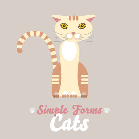 Flat red cat isolated vector. Cartoon illustration domestic tabby cat logo icon. Art symbol constructor fun adorable pet. Sign flat style portrait silhouette modern abstract friendly yellow cute catのイラスト素材