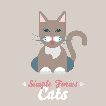 Flat brown cat isolated vector. Cartoon illustration domestic brown cat logo icon. Art symbol smiling fun adorable pet. Sign flat style portrait silhouette modern abstract friendly brown cute catのイラスト素材