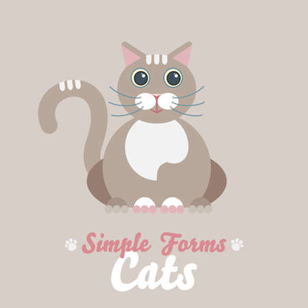 Flat brown cat isolated vector. Cartoon illustration domestic brown cat logo icon. Art symbol smiling fun adorable pet. Sign flat style portrait silhouette modern abstract friendly brown cute catのイラスト素材