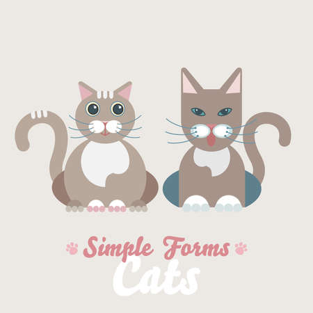 Flat brown cats isolated vector. Cartoon illustration domestic brown cats logo icon. Art symbol smiling fun adorable pets. Sign flat style portrait silhouette modern abstract friendly brown cute catのイラスト素材