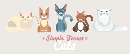 Flat cats family isolated vector set. Long banner cartoon illustration domestic cats. Logo icons art symbols fun adorable pets. Sign flat style modern portrait different isolated friendly cute catsのイラスト素材