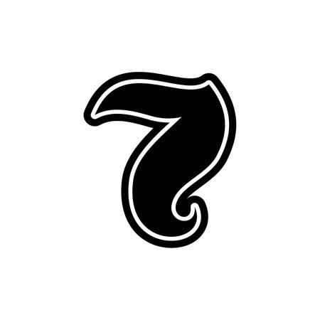 7 number seven font decorative hand drawn lettering, vector numeral. Handwritten typographic design. Cartoon funny bold number for logo, poster, postcard, hand drawn design. Vector numbers, lettering.のイラスト素材