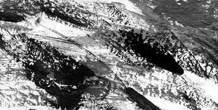 Abstract contemporary art paint illustration. Artistic drawing art. Painted hand drawn background, conceptual dry brush art in black and white colors. Long banner, contrast abstract texture.の写真素材