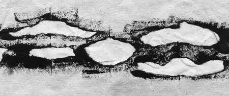 Abstract landscape, black and white minimalist art illustration. Contrast achromatic craft paper applique with lines. Black white minimalist abstract collage. Landscape for postcard, poster, banner.の写真素材