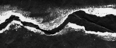 Abstract landscape, black and white minimalist art illustration. Contrast achromatic craft paper applique with lines. Black white minimalist abstract collage. Landscape for postcard, poster, banner.の写真素材