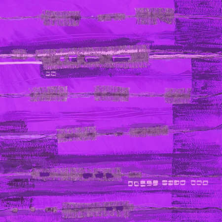 Abstract illustration purple fabric applique. Ethnic background with canvas patches. Colorful grungy boho background. Hand drawn illustration with ethnic patchwork for card, poster, backdrop, print.の写真素材