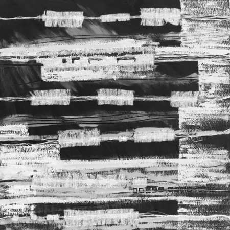 Abstract illustration black and white fabric applique. Ethnic background canvas patches. Colorful grungy boho background. Hand drawn illustration ethnic patchwork for card, poster, backdrop, print.の写真素材