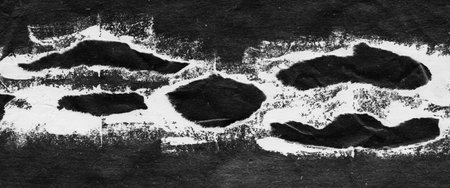 Abstract landscape, black and white minimalist art illustration. Contrast achromatic craft paper applique with lines. Black white minimalist abstract collage. Landscape for postcard, poster, banner.の写真素材