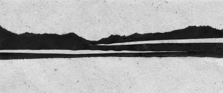 Abstract landscape, black and white minimalist art illustration. Contrast achromatic craft paper applique with lines. Black white minimalist abstract collage. Landscape for postcard, poster, banner.の写真素材