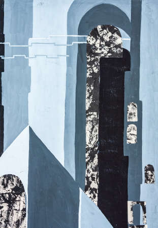 Abstract architecture hand drawn illustration. Travel art with old city and castel.の写真素材