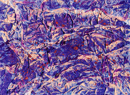 Contemporary abstract art illustration. Wrinkled paper texture paint drops. Colorful background expressive impressionist modern painting banner postcard poster. Bright grungy colored paper texture.の写真素材