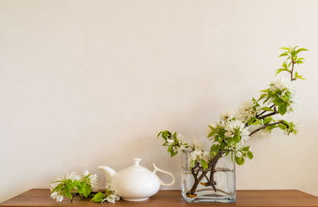 White living room minimalist interior shelf mockupの写真素材