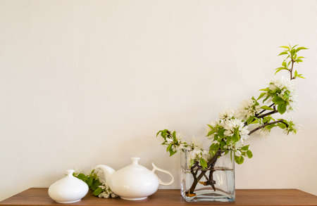 White living room minimalist interior shelf mockupの写真素材