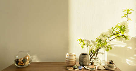 White living room minimalist interior shelf mockupの写真素材