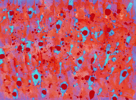 Contemporary abstract art illustration. Bright grungy colored paper texture with paint drops.の写真素材