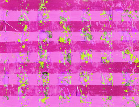 Contemporary abstract art illustration. Horizontal paper strips and color paint drops texture.の写真素材