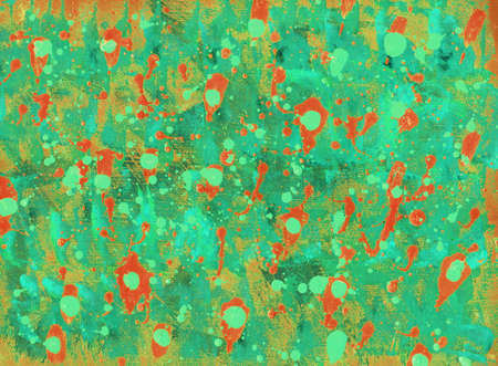 Contemporary abstract art illustration. Bright grungy colored paper texture with paint drops.の写真素材