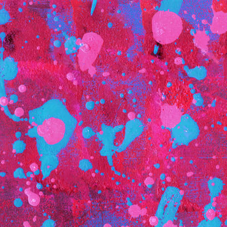 Contemporary abstract art illustration. Bright grungy colored paper texture with paint drops.の写真素材