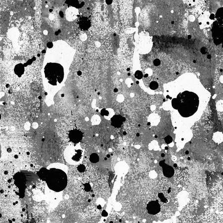 Contemporary abstract art illustration. Grungy black and white paper texture with paint drops.の写真素材