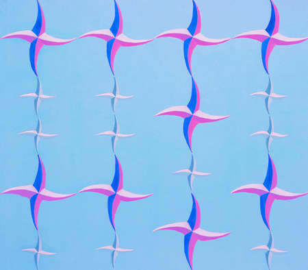 Stars pattern texture mesh illustration. Hand drawn painting in blue and pink. Graphic geometric shapes decorative template, repeat stars mesh background, ornament. Abstract grid, contemporary artの写真素材