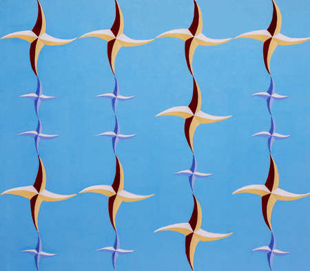 Stars pattern texture mesh illustration. Hand drawn painting in blue and white. Graphic geometric shapes decorative template, repeat stars mesh background, ornament. Abstract grid, contemporary artの写真素材