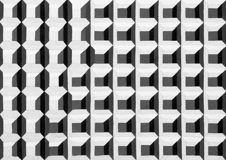 Cubes pattern mesh texture illustration. Hand drawn painting optical illusion black white. Graphic...