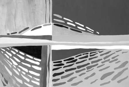 Abstract contemporary art illustration. Fantasy psychedelic painting. Abstract wallpaper geometric modern horizontal poster, cover. Hand drawn background in black and white colorsの写真素材