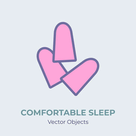 Sleep earplugs vector isolated. Comfortable sleep illustration item vector, good sleep. Cartoon concept ear plugs with noise cancellation against sleep disorder insomnia depression. Self helpingのイラスト素材