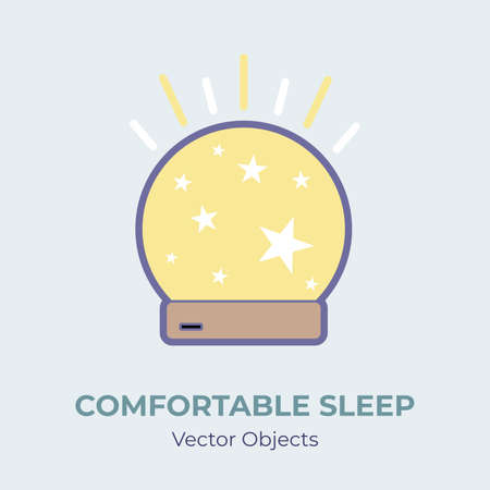 Child night light vector isolated. Comfortable sleep illustration item cute nightlight vector, good sleep. Good night concept cartoon retro sphere lamp with stars against sleep disorder insomniaのイラスト素材
