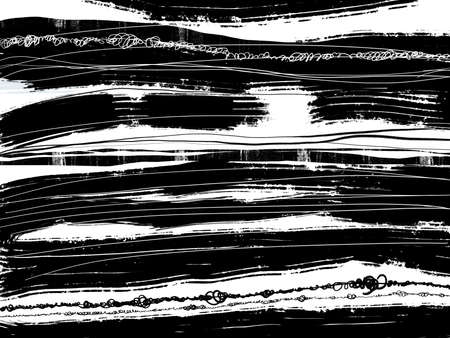 Abstract landscape ink hand drawn illustration. Black and white ink winter landscape with river. Minimalistic hand drawn illustration card background poster banner. Hand drawn watercolor black lines.の写真素材