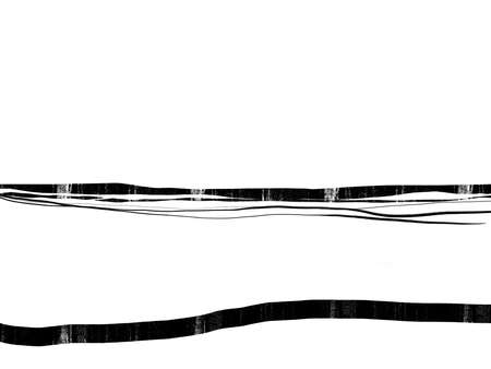 Abstract landscape ink hand drawn illustration. Black and white ink winter landscape with river. Minimalistic hand drawn illustration card background poster banner. Hand drawn watercolor black lines.の写真素材