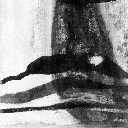 Abstract landscape ink hand drawn illustration. Black and white ink winter landscape with river. Minimalistic hand drawn illustration card background poster banner. Hand drawn watercolor black lines.の写真素材