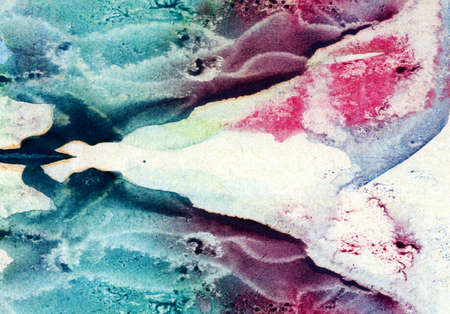 Abstract landscape watercolor hand drawn illustration. Bright colors watercolor landscape. Minimalist hand drawn illustration card background poster banner. Hand drawn watercolor blue pinkの写真素材