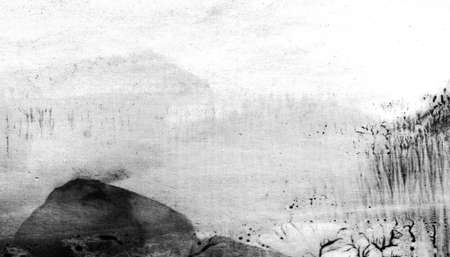 Abstract landscape watercolor hand drawn illustration. Black and white watercolor landscape. Minimalist hand drawn illustration card background poster banner. Hand drawn watercolor black and whiteの写真素材